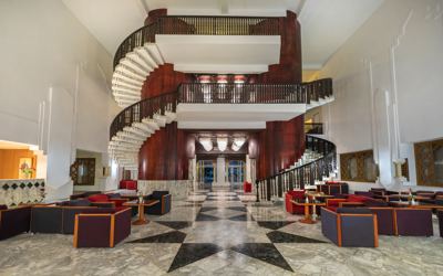 Hotel lobby with spiral staircase at El Mouradi Port El Kantaoui Hotel lobby with spiral staircase at El Mouradi Port El Kantaoui