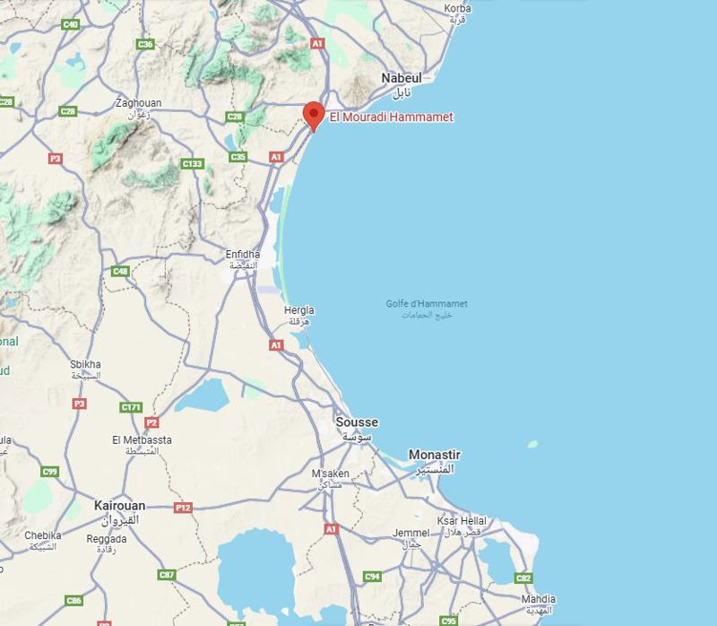 Map showing the location of El Mouradi Hammamet