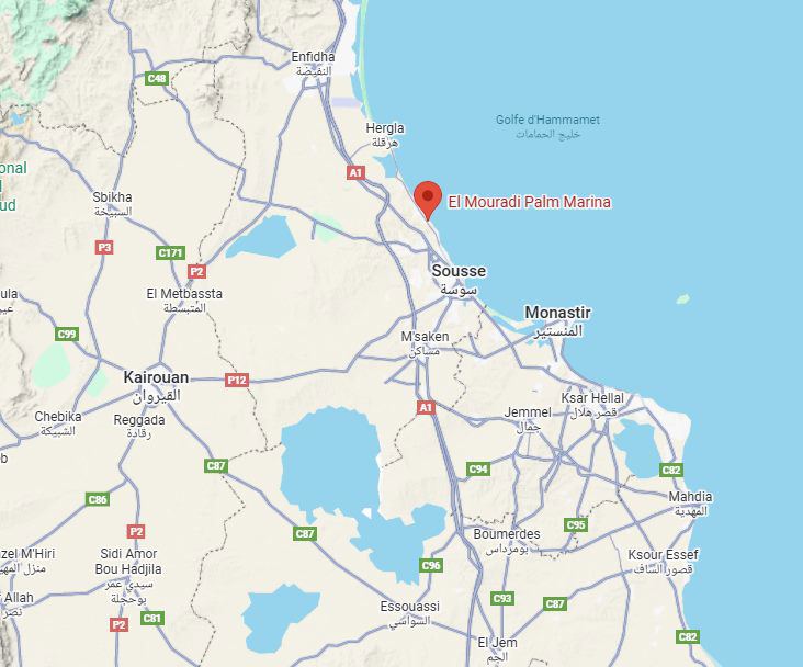 Map of El Mouradi Palm Marina Map showing the location of El Mouradi Palm Marina
