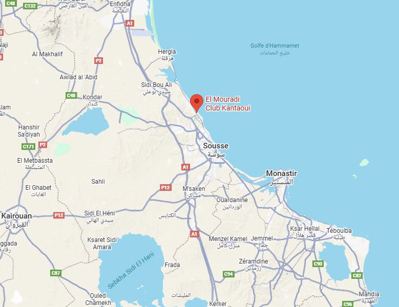 Map showing the location of El Mouradi Club Kantaoui